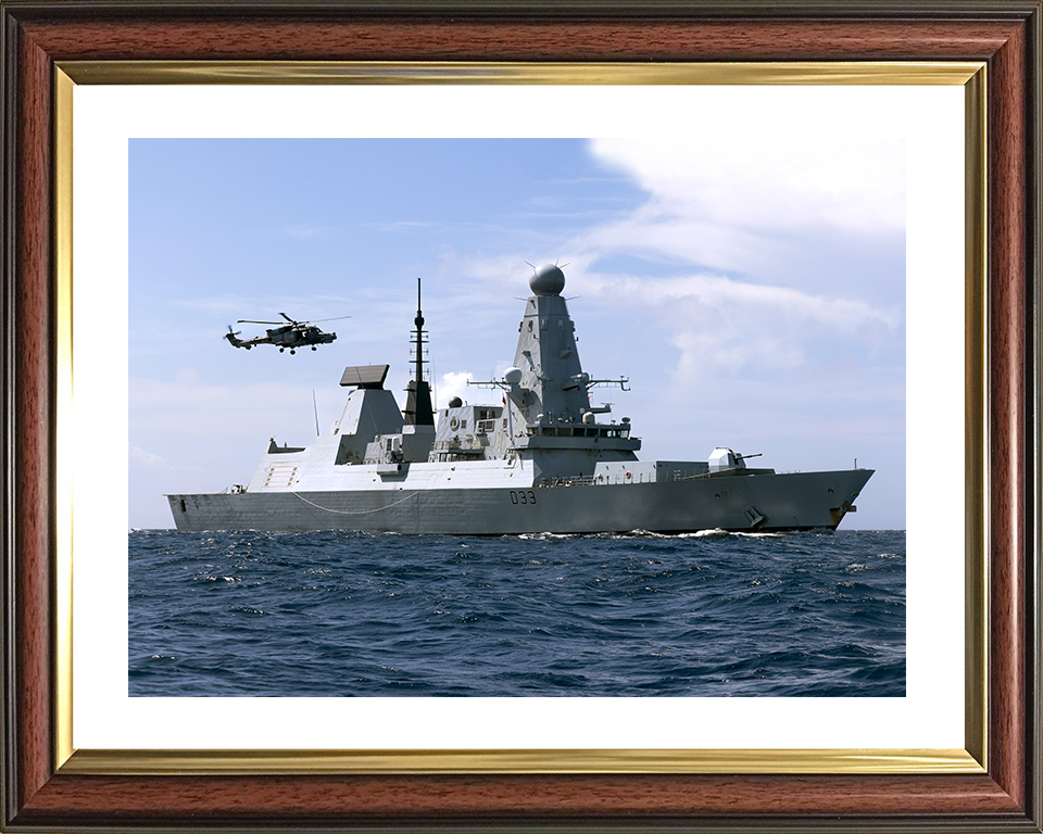 HMS Dauntless (D33) Royal Navy Type 45 Destroyer With Lynx Helicopter Photo Print Wall Art Decor Posters, Prints, & Visual Artwork Hampshire Prints 10 x 8 Classic Frame Yes
