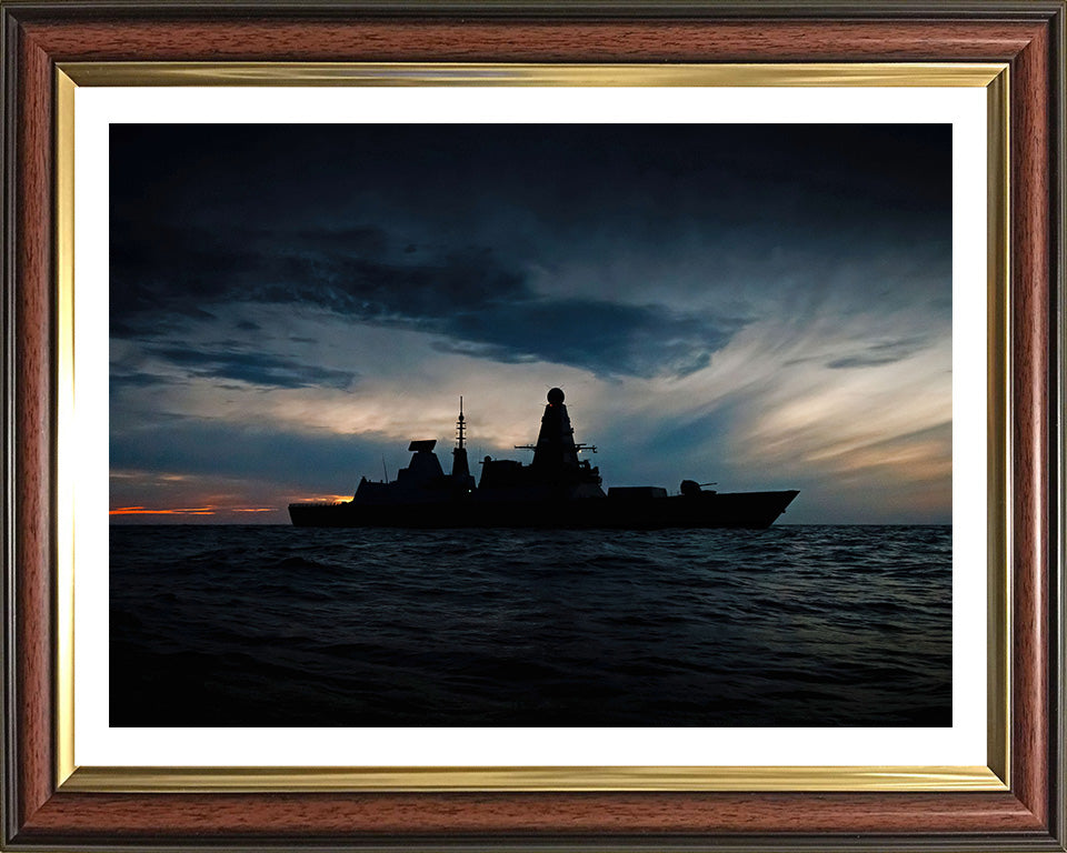 HMS Defender (D36) Photo Print - Silhouette at Sunset - Royal Navy Type 45 Destroyer Hampshire Prints 10 x 8 Classic Frame Yes