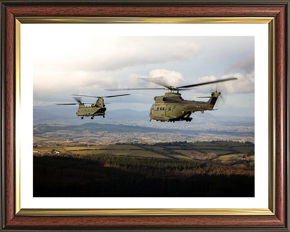 RAF Chinook and Puma HC Mk2 Helicopters Photo Print - Royal Air Force Aircraft Hampshire Prints 10 x 8 Classic Frame Yes