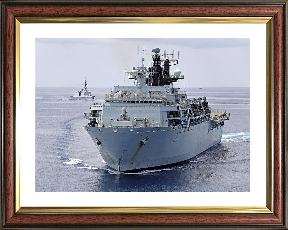 HMS Albion (L14) Royal Navy Albion Class Amphibious Ship High Port Bow View Photo Print Wall Art Naval Decor Posters, Prints, & Visual Artwork Hampshire Prints 10 x 8 Classic Frame Yes