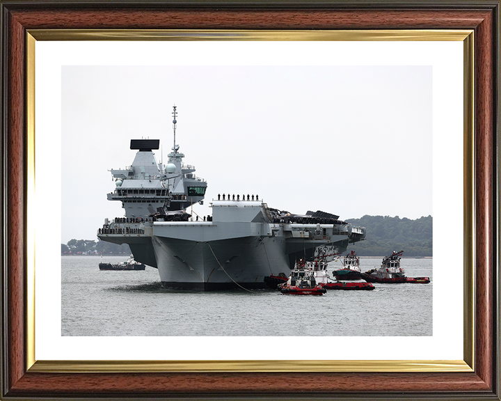 HMS Prince of Wales (R09) Photo Print - Enters Singapore 2025 - Royal Navy Queen Elizabeth Class Aircraft Carrier Hampshire Prints 10 x 8 Classic Frame Yes
