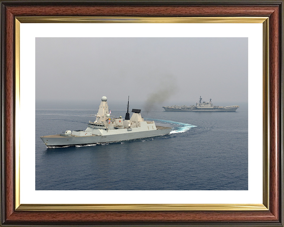 HMS Defender (D36) Photo Print - With INS VIRAAT - Royal Navy Type 45 Destroyer Posters, Prints, & Visual Artwork Hampshire Prints 10 x 8 Classic Frame Yes