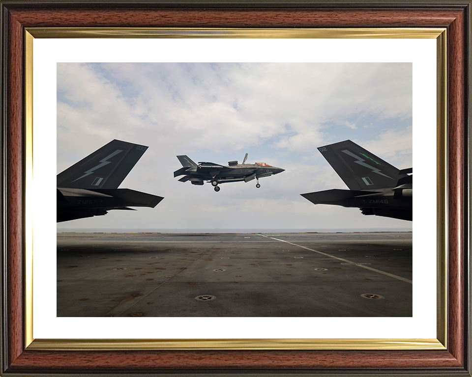 F-35B Lighting Jet Landing above a Flight Deck 2025 Photo Print - Royal Navy Aircraft Posters, Prints, & Visual Artwork Hampshire Prints 10 x 8 Classic Frame Yes