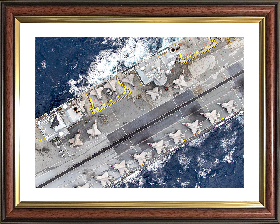 HMS Prince of Wales (R09) - Flight deck 2025 - Royal Navy Queen Elizabeth Class Aircraft Carrier Photo Print Wall Art Naval Decor UK Posters, Prints, & Visual Artwork Hampshire Prints 10 x 8 Classic Frame Yes