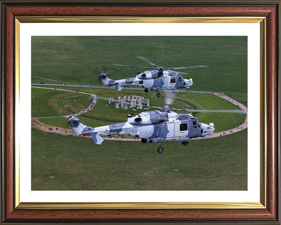Wildcat Helicopters Over Stonehenge Photo Print - Royal Navy Aircraft Hampshire Prints 10 x 8 Classic Frame Yes