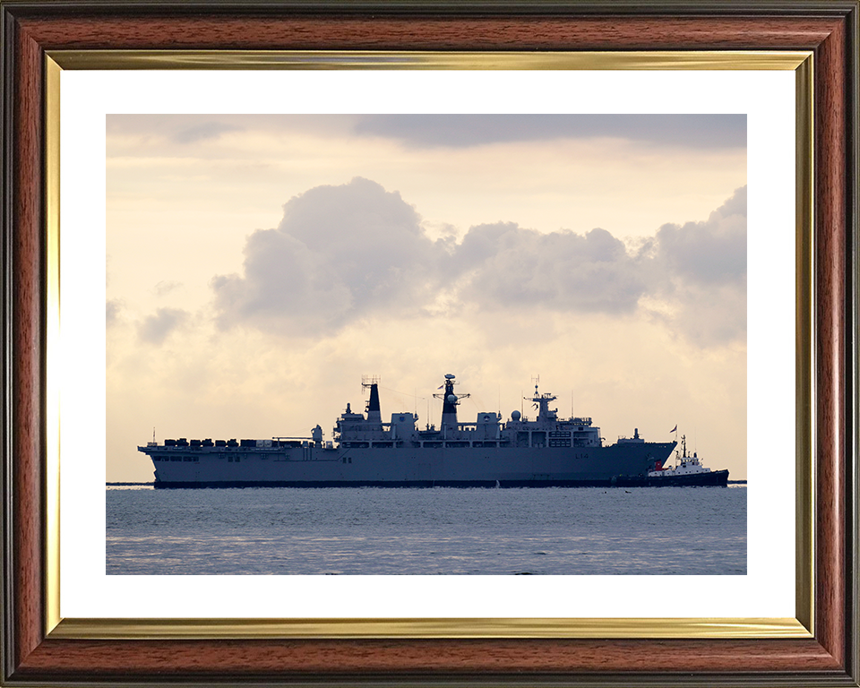 HMS Albion (L14) Royal Navy Albion Class Amphibious Ship Starboard Beam View at Sunset Photo Print Wall Art Decor Posters, Prints, & Visual Artwork Hampshire Prints 10 x 8 Classic Frame Yes