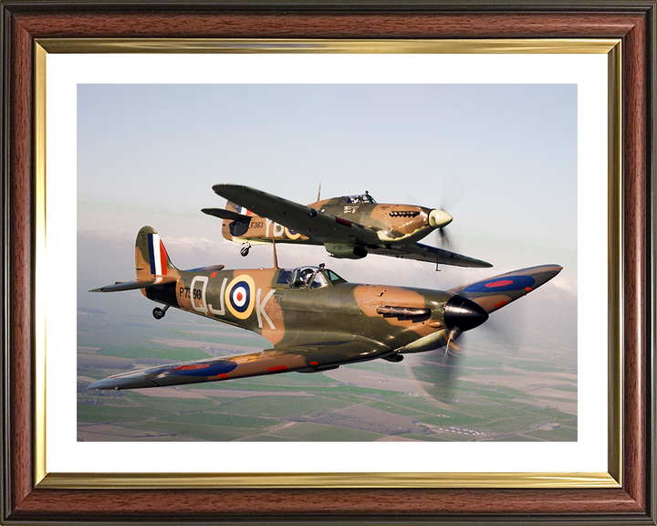 RAF Spitfire and Hurrincane in flight Photo Print - Royal Air Force Aircraft Hampshire Prints 10 x 8 Classic Frame Yes