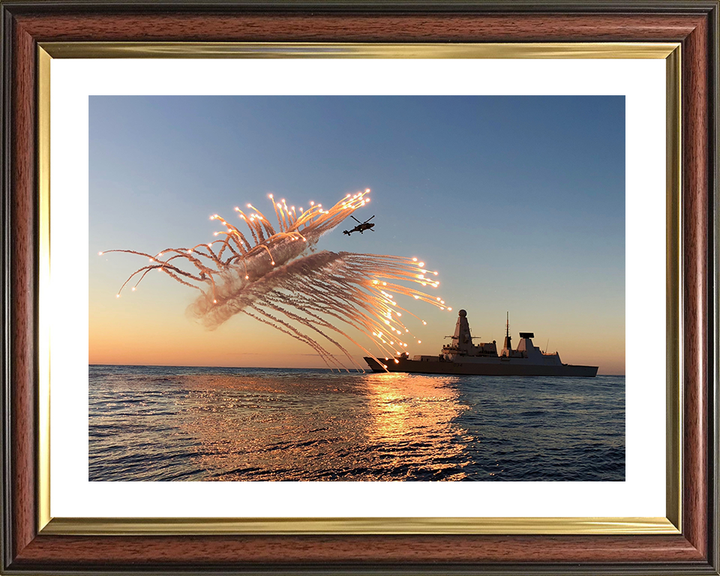 HMS Diamond (D34) Royal Navy Type 45 Destroyer With Flares 2018 Photo Print Wall Art Decor Posters, Prints, & Visual Artwork Hampshire Prints 10 x 8 Classic Frame Yes