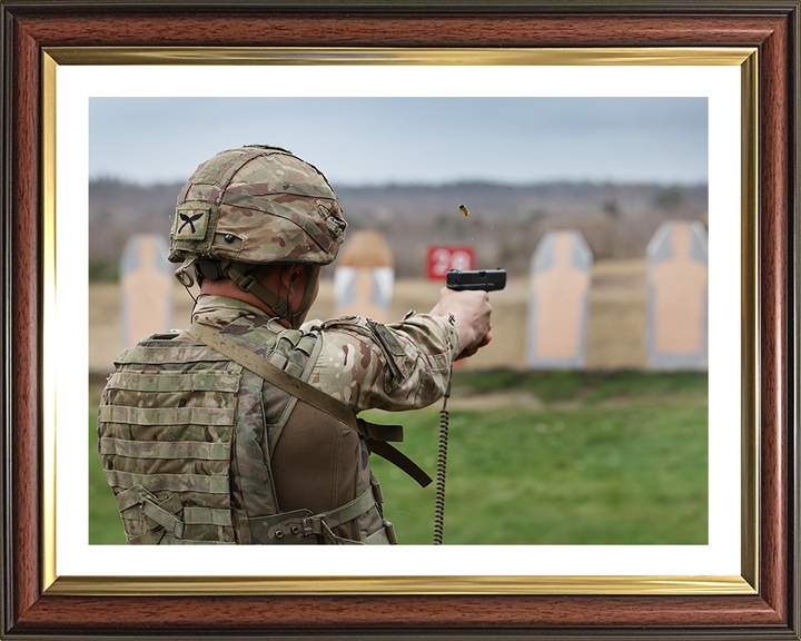 Royal Gurkha Rifleman firing a pistol Photo Print - British Army Hampshire Prints 10 x 8 Classic Frame Yes