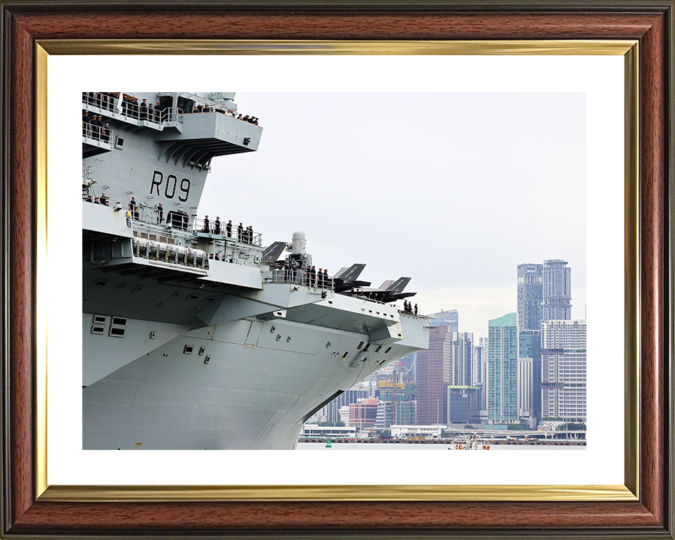 HMS Prince of Wales (R09) Photo Print - Singapore Skyline 2025 - Royal Navy Queen Elizabeth Class Aircraft Carrier Hampshire Prints 10 x 8 Classic Frame Yes