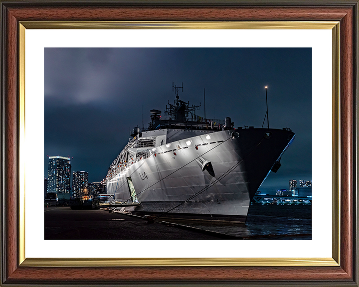 HMS Albion (L14) Royal Navy Albion Class Amphibious Ship Floodlit Photo Print Wall Art Naval Decor Posters, Prints, & Visual Artwork Hampshire Prints 10 x 8 Classic Frame Yes