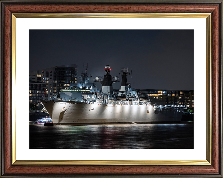 HMS Albion (L14) Royal Navy Albion Class Amphibious Ship In Harbour At Night Photo Print Wall Art Naval Decor Posters, Prints, & Visual Artwork Hampshire Prints 10 x 8 Classic Frame Yes