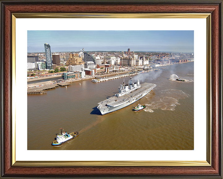 HMS Ark Royal (R07) Photo Print - Departs Liverpool 2008 - Royal Navy Invincible Class Aircraft Carrier Hampshire Prints 10 x 8 Classic Frame Yes