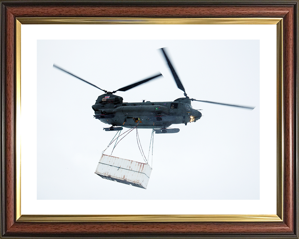 RAF Chinook Helicopter With Load Photo Print Royal Air Force Aircraft Wall Art Aviation Decor Posters, Prints, & Visual Artwork Hampshire Prints 10 x 8 Classic Frame Yes