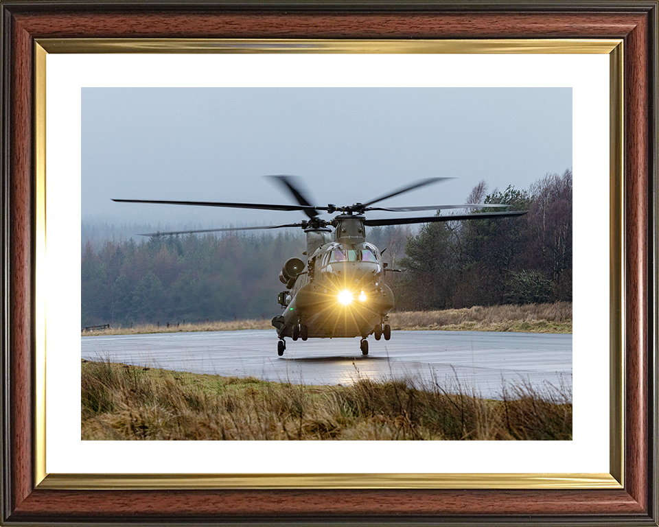 RAF Chinook Helicopter Landing at Dusk 2026 Photo Print Royal Air Force Aircraft Wall Art Aviation Decor Posters, Prints, & Visual Artwork Hampshire Prints 10 x 8 Classic Frame Yes