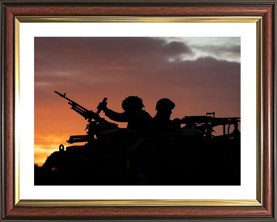 RAF Regiment with a Foxhound Vehicle at Sunset Photo Print Royal Air Force Wall Art Military Decor Posters, Prints, & Visual Artwork Hampshire Prints 10 x 8 Classic Frame Yes