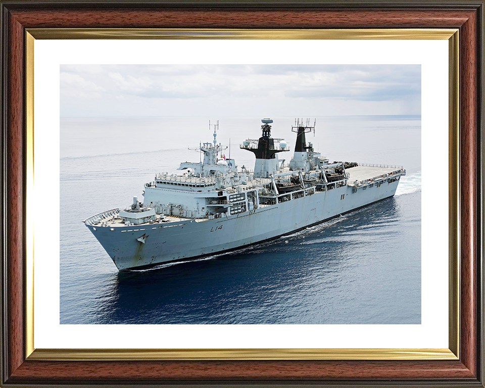 HMS Albion (L14) Royal Navy Albion Class Amphibious Ship High Starboard Bow View at Sea Photo Print Wall Art Decor Posters, Prints, & Visual Artwork Hampshire Prints 10 x 8 Classic Frame Yes