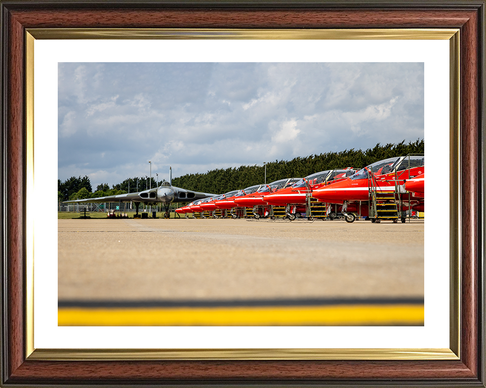 RAF Avro Vulcan Bomber with the Red Arrows Photo Print - Royal Air Force Aircraft Posters, Prints, & Visual Artwork Hampshire Prints 10 x 8 Classic Frame Yes