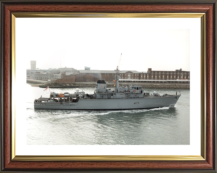 HMS Brecon (M29) Photo Print - Entering Portsmouth 1996 - Royal Navy Hunt Class Mine Warfare Vessel