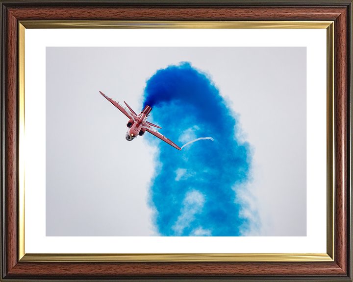 RAF Red Arrows Jet Inverted with Blue Smoke Photo Print - Royal Air Force Aircraft Posters, Prints, & Visual Artwork Hampshire Prints 10 x 8 Classic Frame Yes