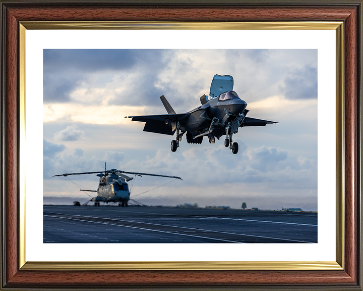 F-35B Lighting Jet Landing on a Flight Deck 2025 Photo Print - Royal Navy Aircraft Posters, Prints, & Visual Artwork Hampshire Prints 10 x 8 Classic Frame Yes