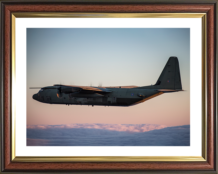 RAF C130J Hercules Flying at Sunset 2018 Photo Print - Royal Air Force Aircraft Posters, Prints, & Visual Artwork Hampshire Prints 10 x 8 Classic Frame Yes