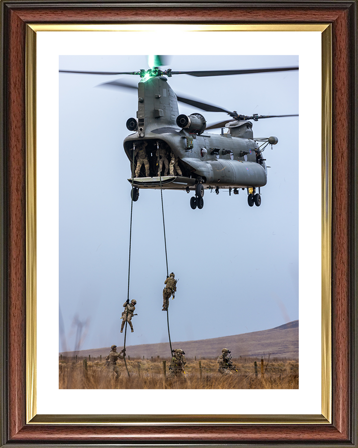 Royal Marines Commandos Fast Rope from a Chinook Photo Print 42 Commando Wall Art Military Decor Posters, Prints, & Visual Artwork Hampshire Prints 10 x 8 Classic Frame Yes