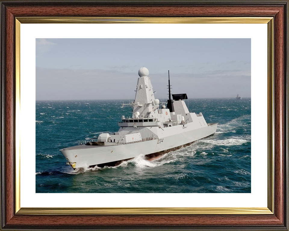 HMS Diamond (D34) Royal Navy Type 45 Destroyer At Sea Port Bow View Photo Print Wall Art Decor Posters, Prints, & Visual Artwork Hampshire Prints 10 x 8 Classic Frame Yes