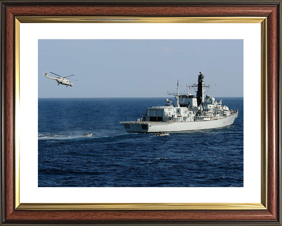 HMS Portland (F79) Photo Print - With Helicopter - Royal Navy Type 23 Frigate Hampshire Prints 10 x 8 Classic Frame Yes