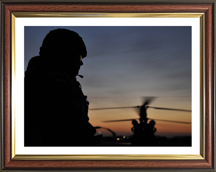 RAF Regiment Silhouette with Chinook Helicopter Photo Print - Royal Air Force Hampshire Prints 10 x 8 Classic Frame Yes