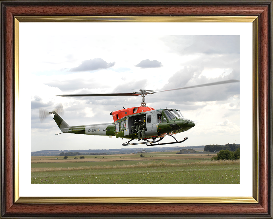 Army Air Corps Bell 212 Helicopter taking off Photo Print - British Army Hampshire Prints 10 x 8 Classic Frame No