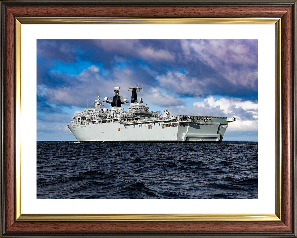 HMS Albion (L14) Royal Navy Albion Class Amphibious Ship At Sea During Sunset Photo Print Wall Art Naval Decor Posters, Prints, & Visual Artwork Hampshire Prints 10 x 8 Classic Frame Yes