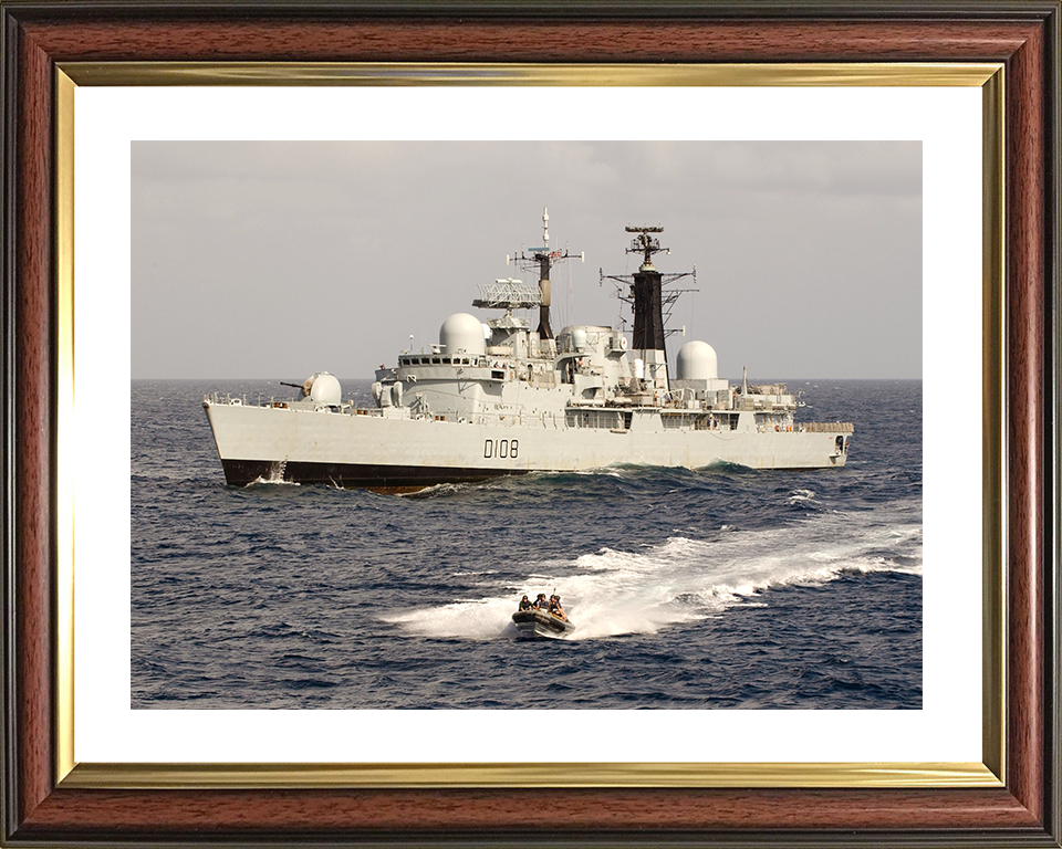 HMS Cardiff (D108) Royal Navy Type 42 Destroyer With RIB Photo Print Wall Art Decor Posters, Prints, & Visual Artwork Hampshire Prints 10 x 8 Classic Frame Yes