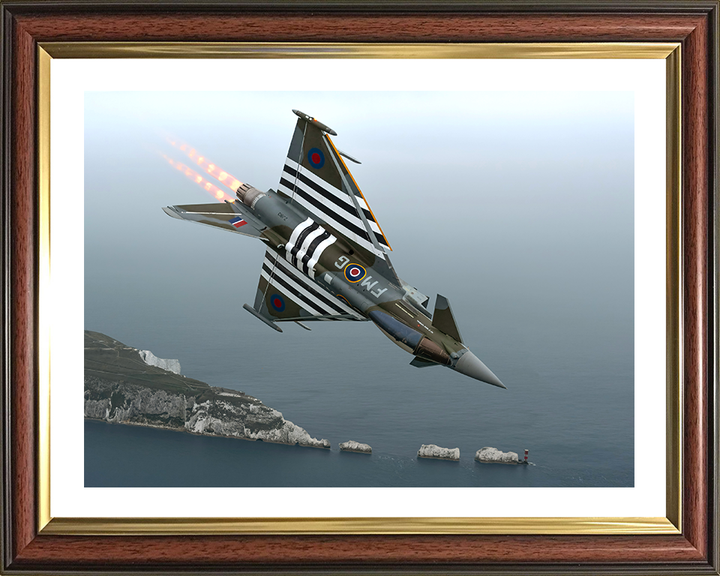 RAF Typhoon Jet in flight over the Needles Photo Print - Royal Air Force Aircraft Hampshire Prints 10 x 8 Classic Frame Yes