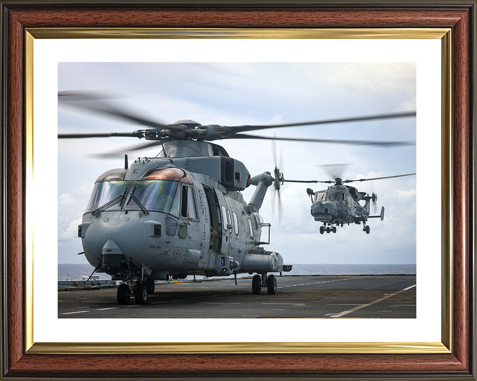 Merlin and Wildcat Helicopter From HMS Prince of Wales Photo Print - Royal Navy Aircraft Hampshire Prints 10 x 8 Classic Frame Yes