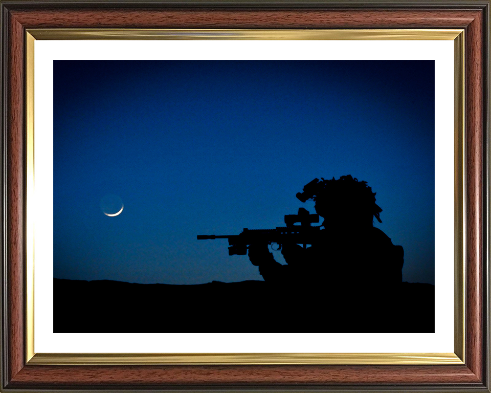Royal Marine Commando silhouette at dusk Photo Print - 40 Commando Hampshire Prints 10 x 8 Classic Frame Yes