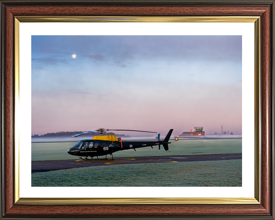 RAF Squirrel training Helicopter at sunrise Photo Print - Royal Air Force Aircraft Hampshire Prints 10 x 8 Classic Frame Yes