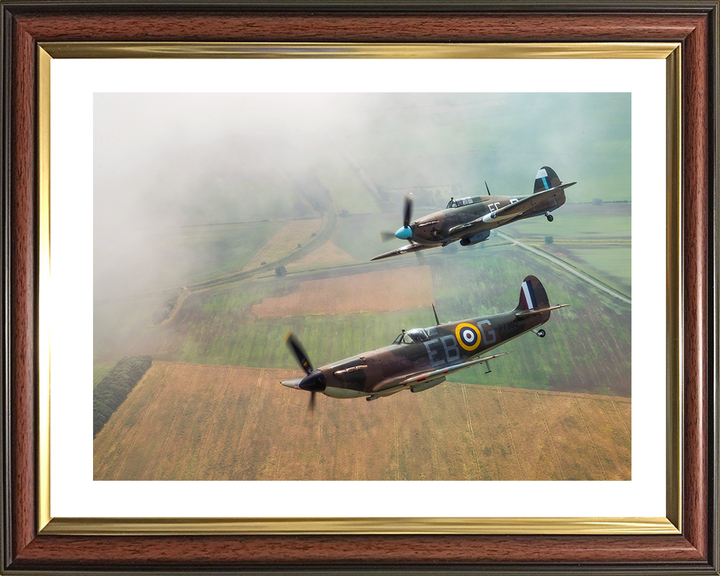 RAF Spitfire and Hurricane in flight Photo Print - Royal Air Force Aircraft Hampshire Prints 10 x 8 Classic Frame Yes
