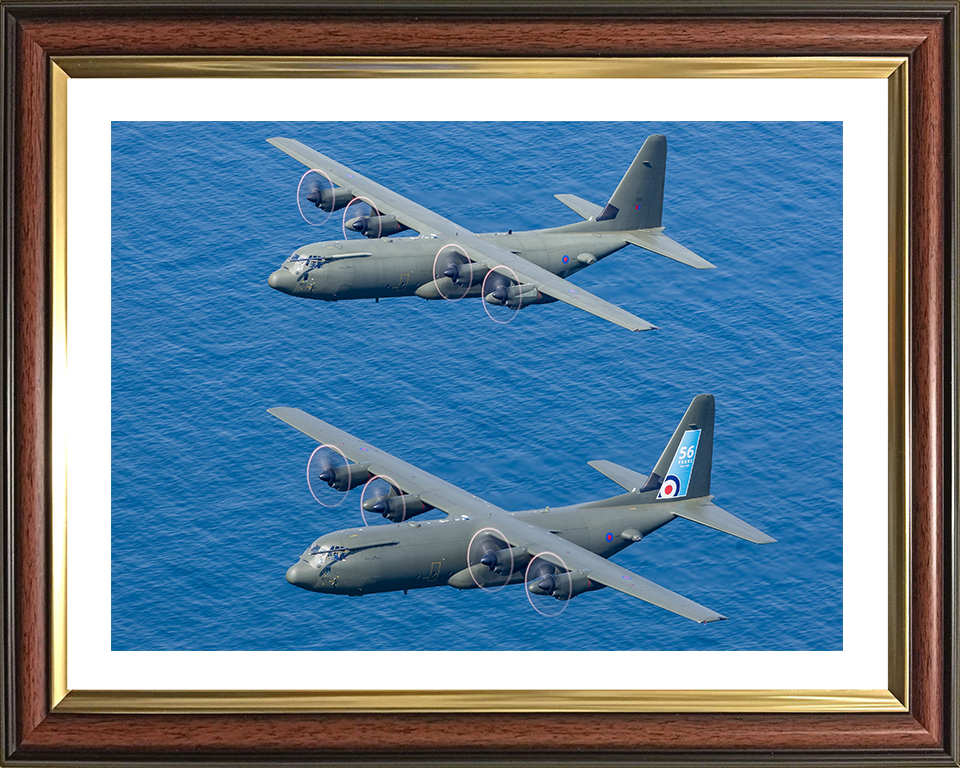 Two RAF Hercules C-130J in flight Photo Print - Royal Air Force Aircraft Hampshire Prints 10 x 8 Classic Frame Yes