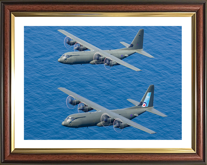Two RAF Hercules C-130J in flight Photo Print - Royal Air Force Aircraft Hampshire Prints 10 x 8 Classic Frame Yes