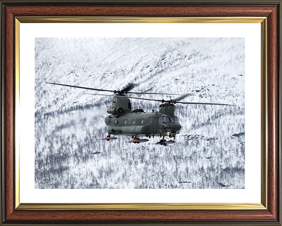 RAF Chinook Helicopter Flies With Wheel Skis Photo Print Royal Air Force Aircraft Wall Art Aviation Decor Posters, Prints, & Visual Artwork Hampshire Prints 10 x 8 Classic Frame Yes