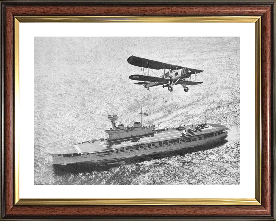 HMS Eagle (1918) Royal Navy Aircraft Carrier With Biplane Photo Print Wall Art Decor Posters, Prints, & Visual Artwork Hampshire Prints 10 x 8 Classic Frame Yes