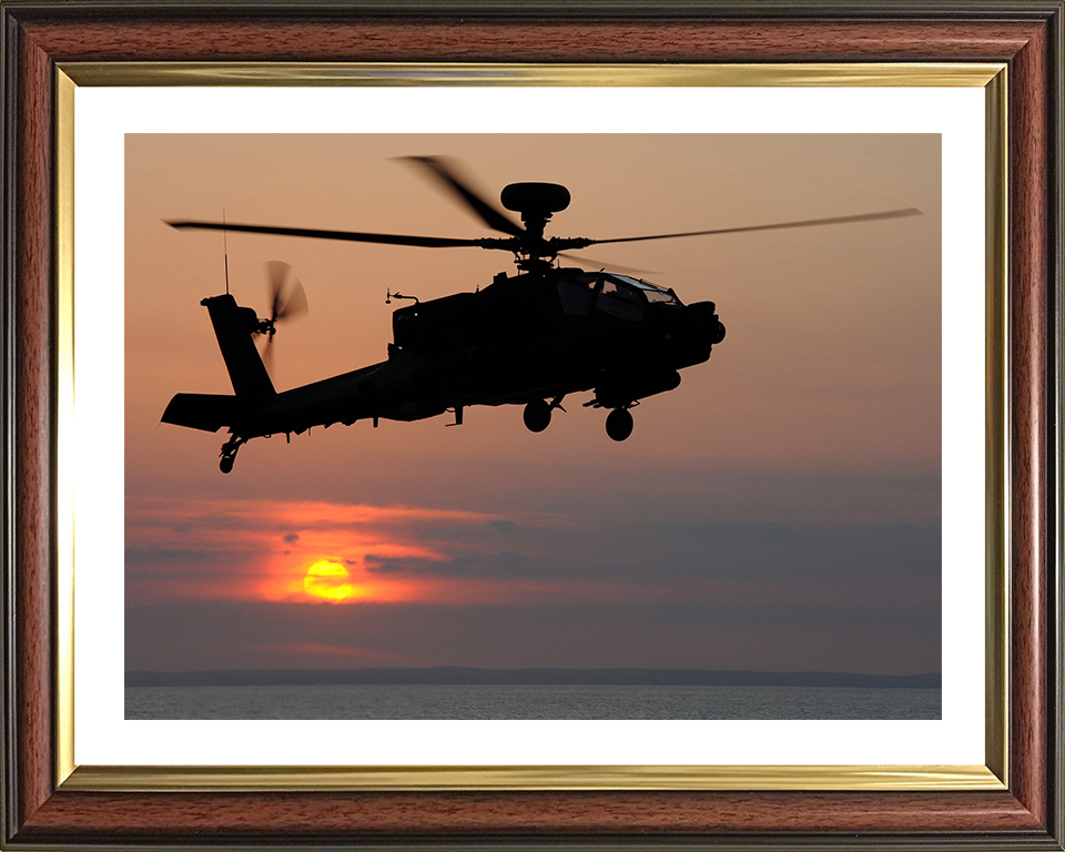 Army Apache Helicopter Silhouette at sunset Photo Print - British Army Hampshire Prints 10 x 8 Classic Frame Yes