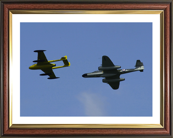 RAF de Havilland DH112 Venom and Gloster Meteor Photo Print - Royal Air Force Aircraft Hampshire Prints 10 x 8 Classic Frame Yes