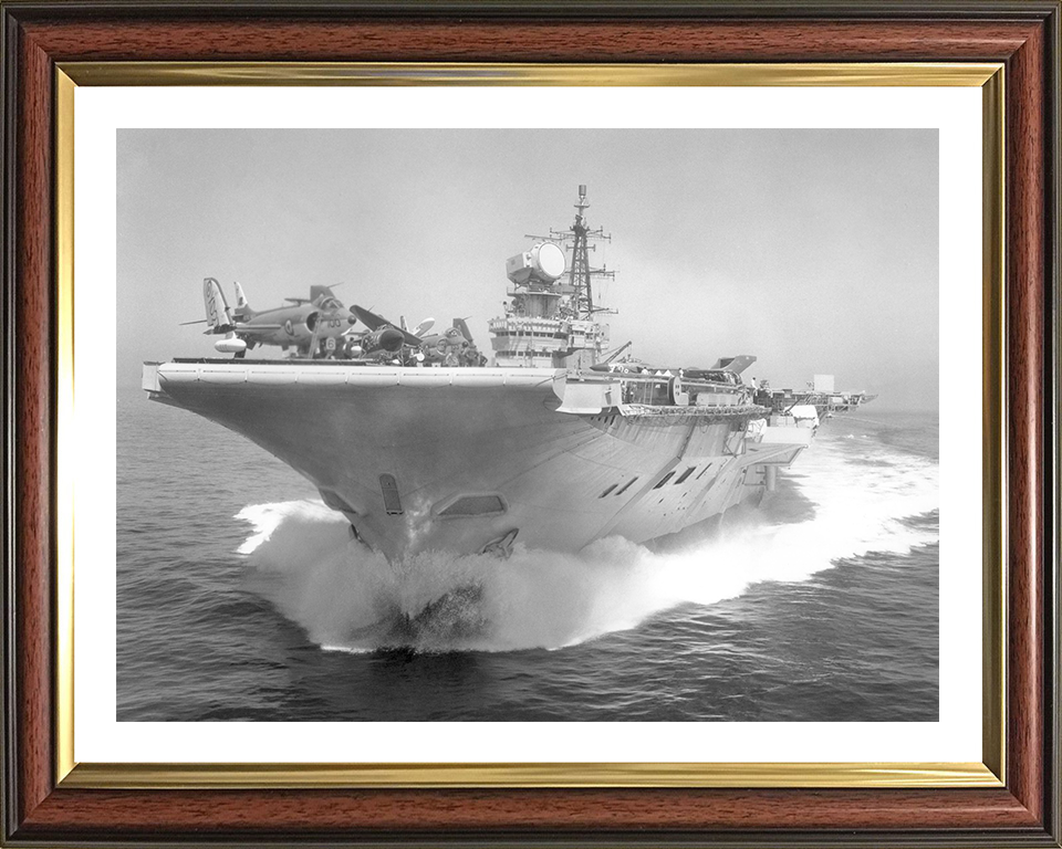 HMS Hermes (R12) Photo Print - Low Bow View - Royal Navy Centaur Class Aircraft Carrier Hampshire Prints 10 x 8 Classic Frame Yes