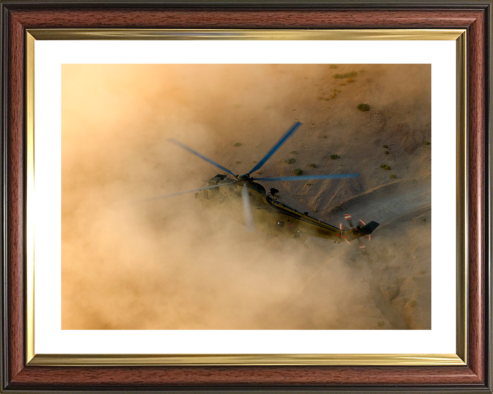 Sea King Helicopter Landing in the Desert 2013 Photo Print - Royal Navy Aircraft Posters, Prints, & Visual Artwork Hampshire Prints 10 x 8 Classic Frame Yes