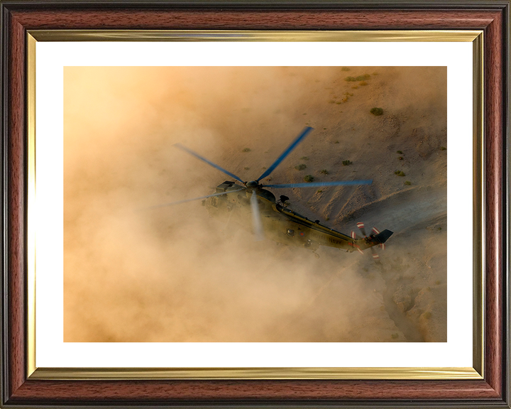 Sea King Helicopter Landing in the Desert 2013 Photo Print - Royal Navy Aircraft Posters, Prints, & Visual Artwork Hampshire Prints 10 x 8 Classic Frame Yes