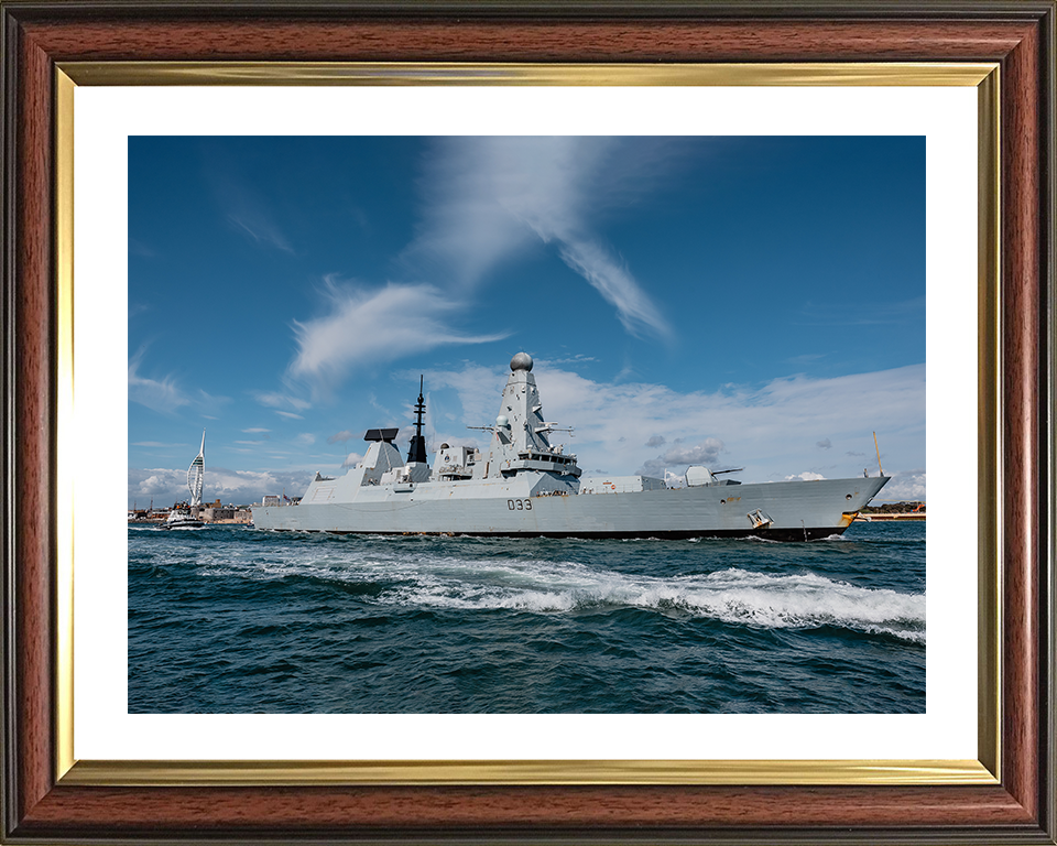 HMS Dauntless (D33) Photo Print - Exiting Portsmouth 2025 - Royal Navy Type 45 Destroyer Hampshire Prints 10 x 8 Classic Frame Yes
