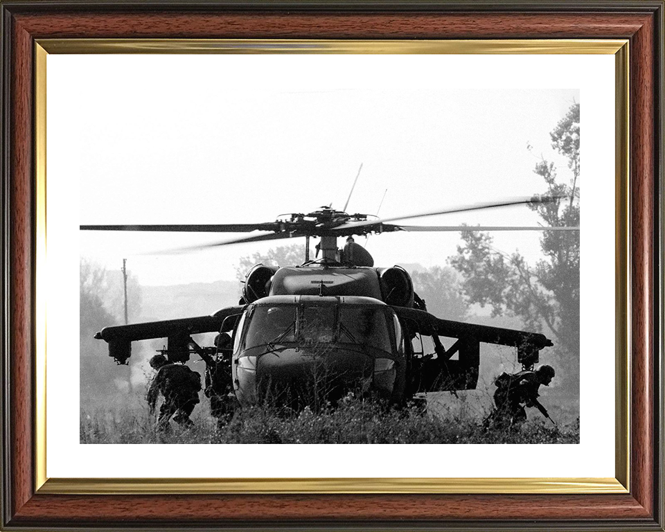 Light Infantry Soldiers deploy from American Blackhawk Helicopter Photo Print - British Army