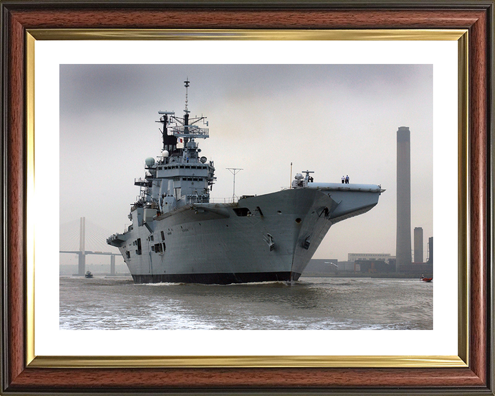 HMS Illustrious (R06) Photo Print - River Thames 2009 - Royal Navy Invincible Class Aircraft Carrier Hampshire Prints 10 x 8 Classic Frame Yes